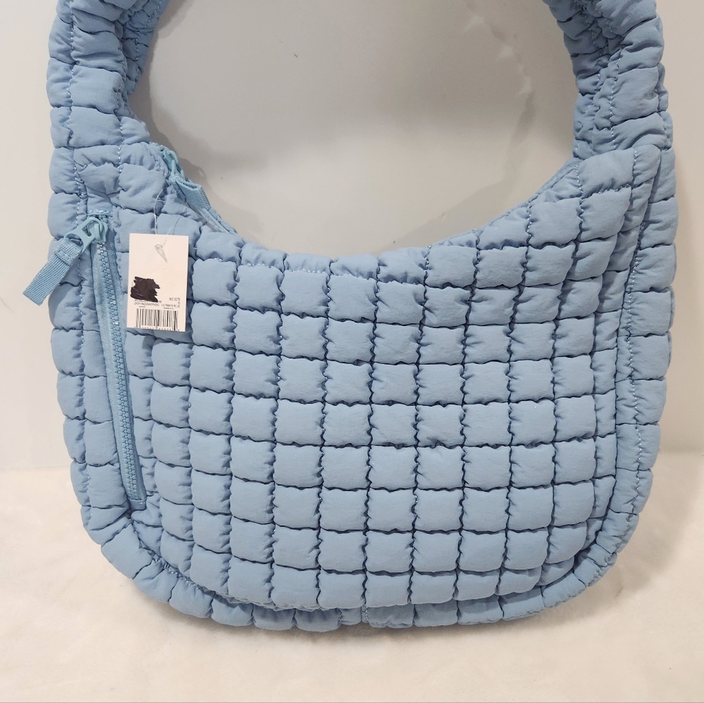 FLX Ultimate Blue Puffer Bubble Quilted Nylon Shoulder Bag Purse NWT - Picture 2 of 14